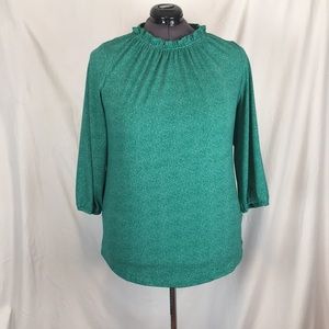 Adrianna Papell Long Sleeved Green Blouse with White Flecks Plus Size 1X